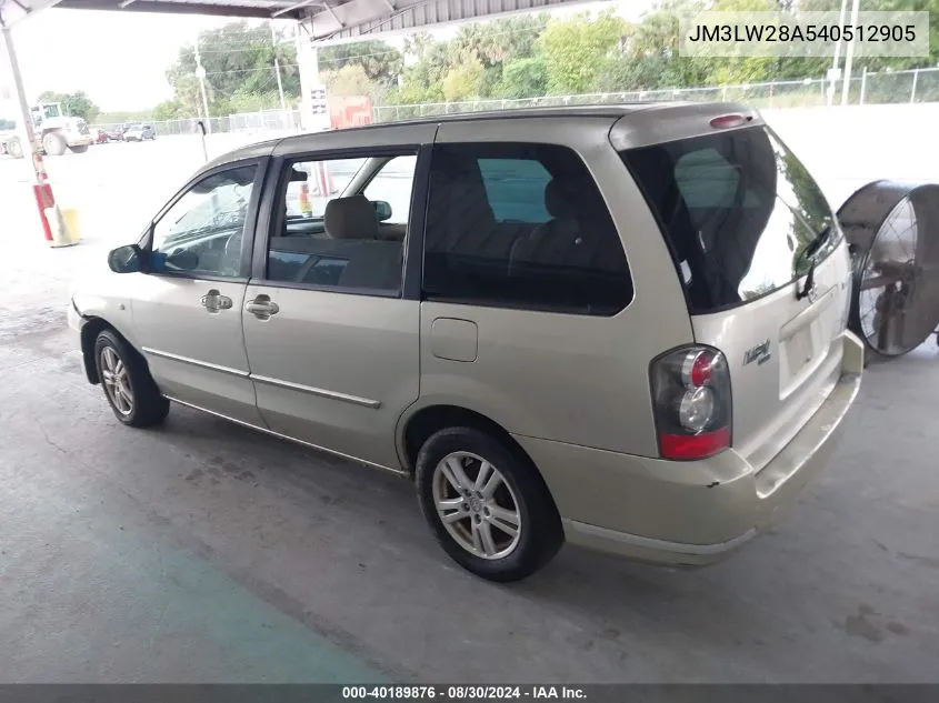 2004 Mazda Mpv Lx VIN: JM3LW28A540512905 Lot: 40189876