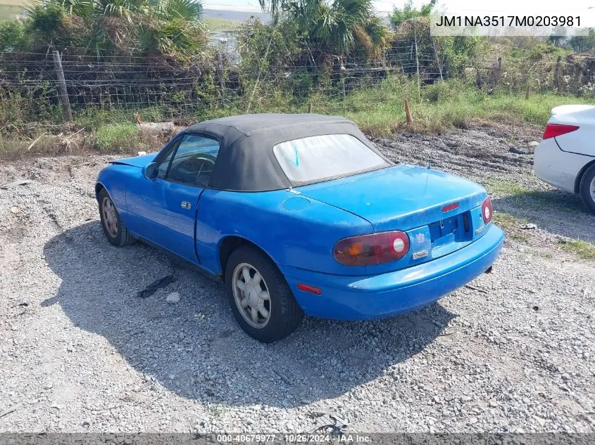 1991 Mazda Mx-5 Miata VIN: JM1NA3517M0203981 Lot: 40679977