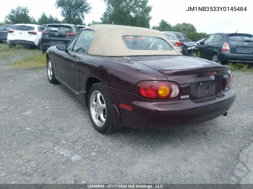 2000 Mazda Mx-5 Miata VIN: JM1NB3533Y0145484 Lot: 12050804