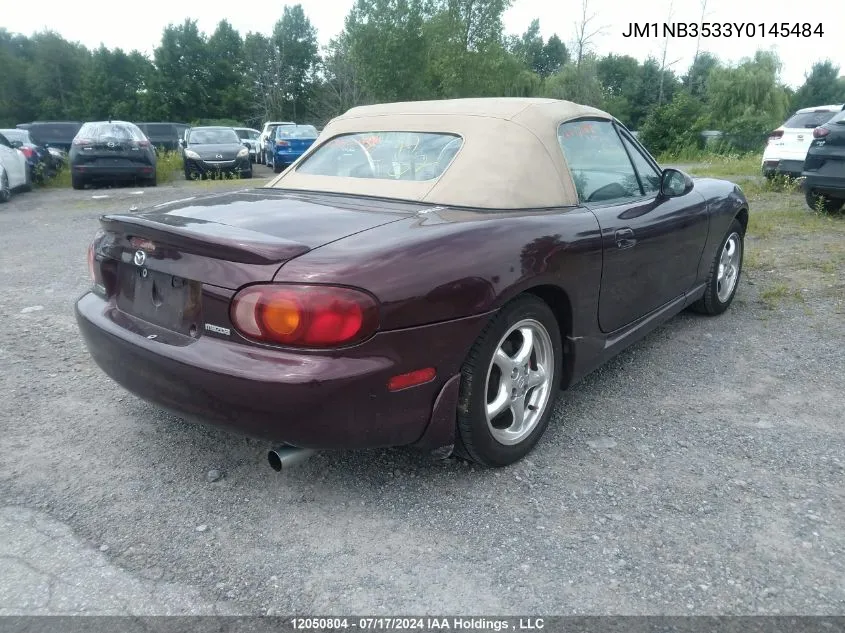 2000 Mazda Mx-5 Miata VIN: JM1NB3533Y0145484 Lot: 12050804