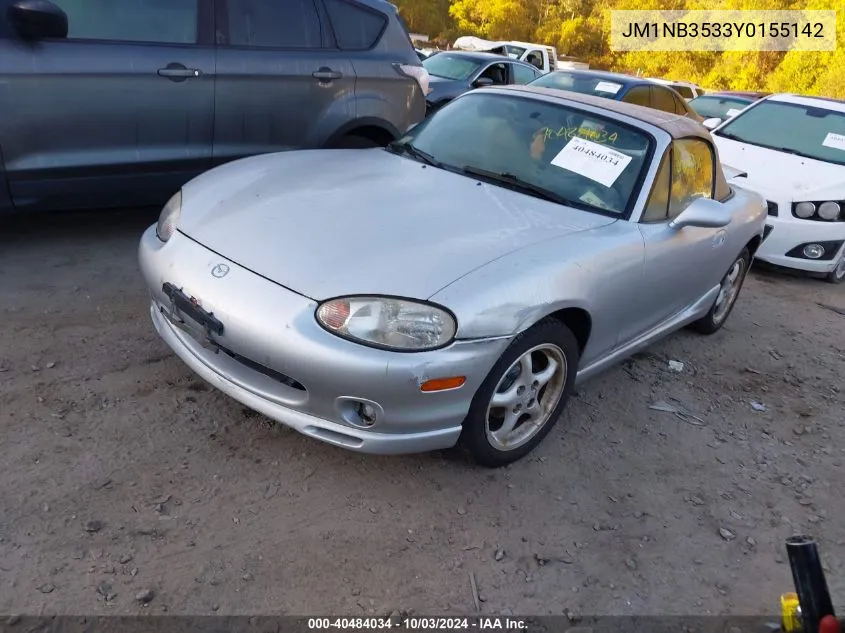 2000 Mazda Mx-5 Miata Ls/Special Edition VIN: JM1NB3533Y0155142 Lot: 40484034