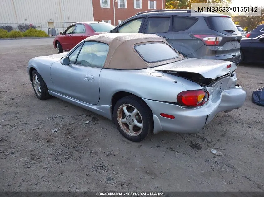 2000 Mazda Mx-5 Miata Ls/Special Edition VIN: JM1NB3533Y0155142 Lot: 40484034