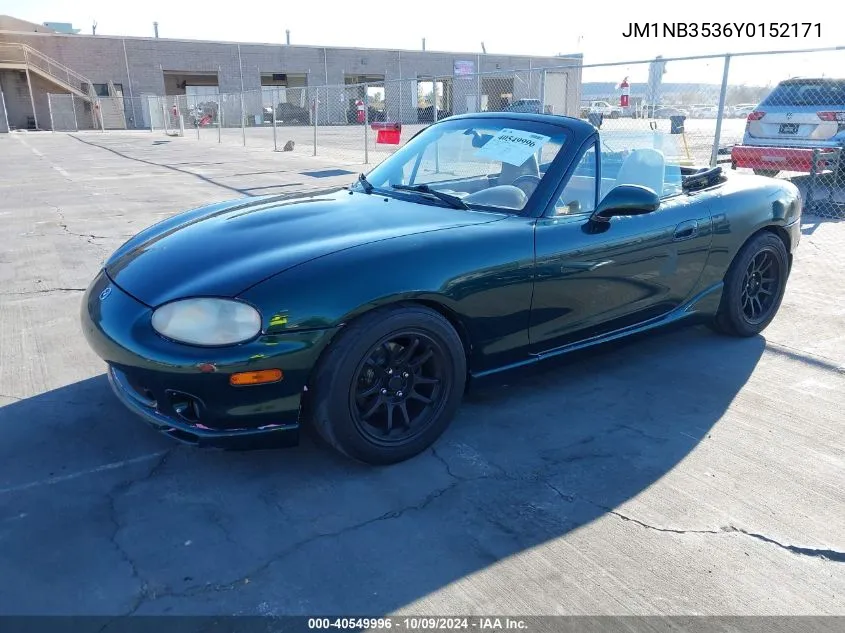 2000 Mazda Mx-5 Miata Ls/Special Edition VIN: JM1NB3536Y0152171 Lot: 40549996