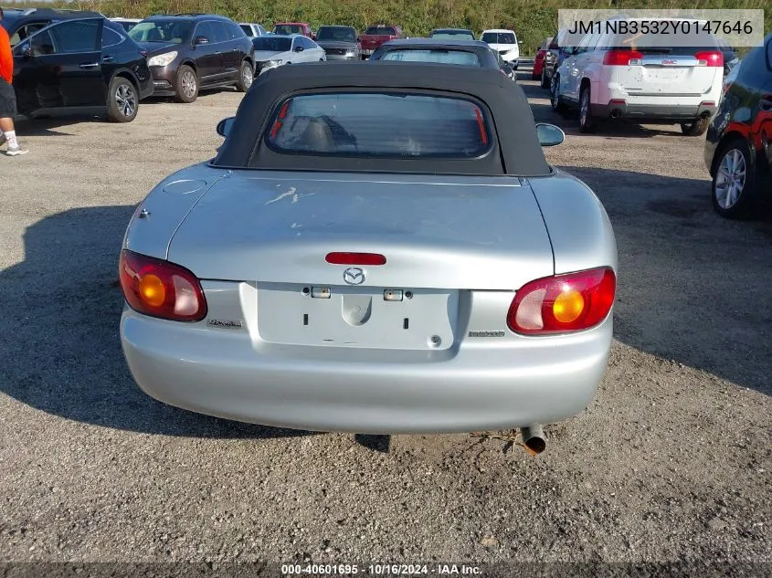 2000 Mazda Mx-5 Miata Ls/Special Edition VIN: JM1NB3532Y0147646 Lot: 40601695