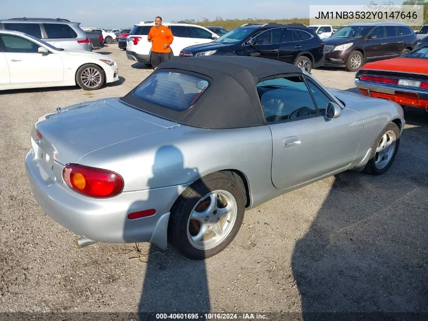 2000 Mazda Mx-5 Miata Ls/Special Edition VIN: JM1NB3532Y0147646 Lot: 40601695