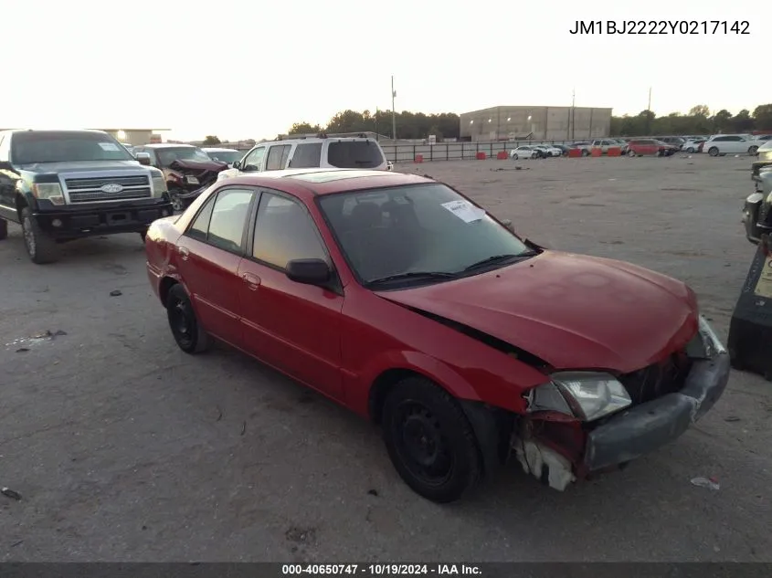 2000 Mazda Protege Dx/Lx VIN: JM1BJ2222Y0217142 Lot: 40650747