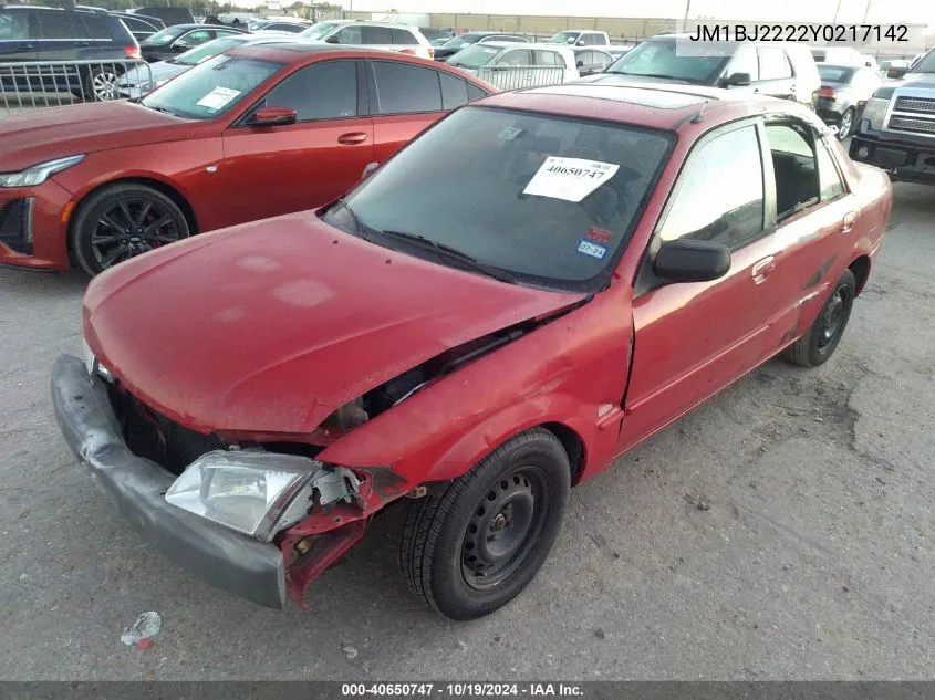 2000 Mazda Protege Dx/Lx VIN: JM1BJ2222Y0217142 Lot: 40650747