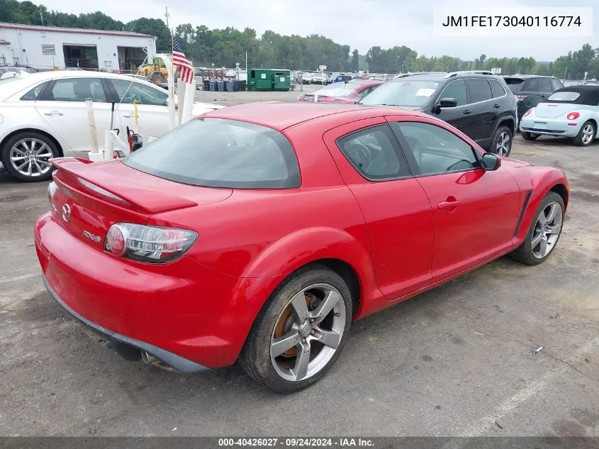 2004 Mazda Rx-8 6 Speed Manual VIN: JM1FE173040116774 Lot: 40426027