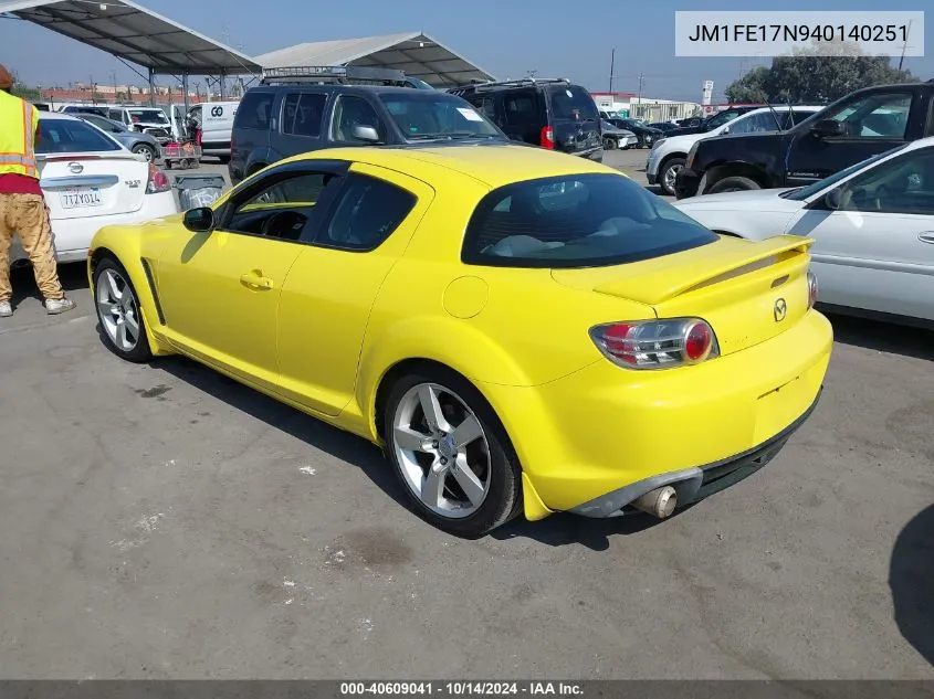 2004 Mazda Rx-8 Sport Automatic VIN: JM1FE17N940140251 Lot: 40609041