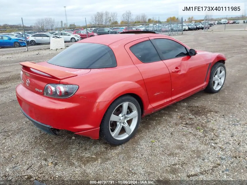 2004 Mazda Rx-8 6 Speed Manual VIN: JM1FE173X40111985 Lot: 40797791