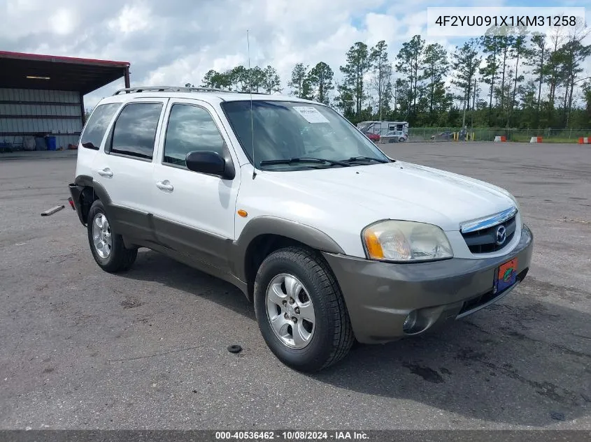 2001 Mazda Tribute Lx/Es VIN: 4F2YU091X1KM31258 Lot: 40536462