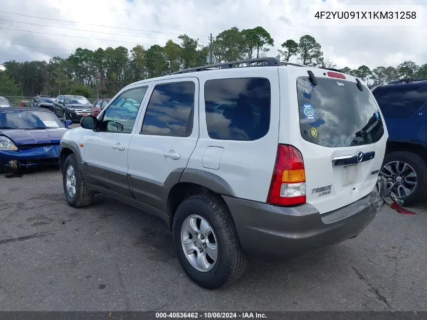 2001 Mazda Tribute Lx/Es VIN: 4F2YU091X1KM31258 Lot: 40536462