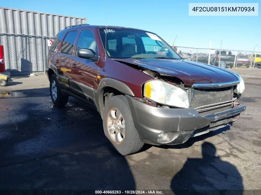 2001 Mazda Tribute Es V6/Lx V6 VIN: 4F2CU08151KM70934 Lot: 40665283