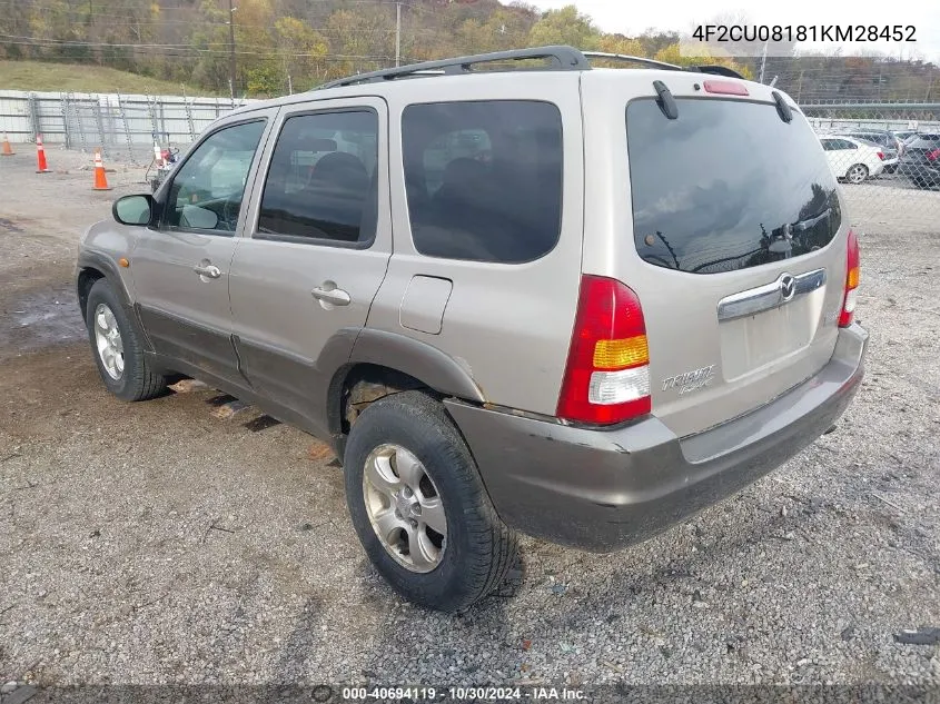 2001 Mazda Tribute Es V6/Lx V6 VIN: 4F2CU08181KM28452 Lot: 40694119