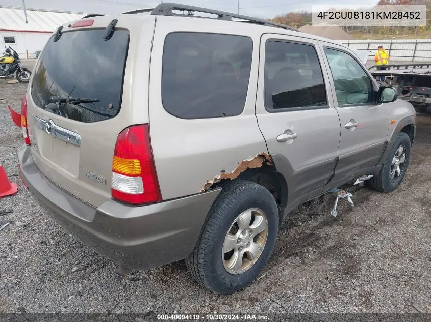 2001 Mazda Tribute Es V6/Lx V6 VIN: 4F2CU08181KM28452 Lot: 40694119