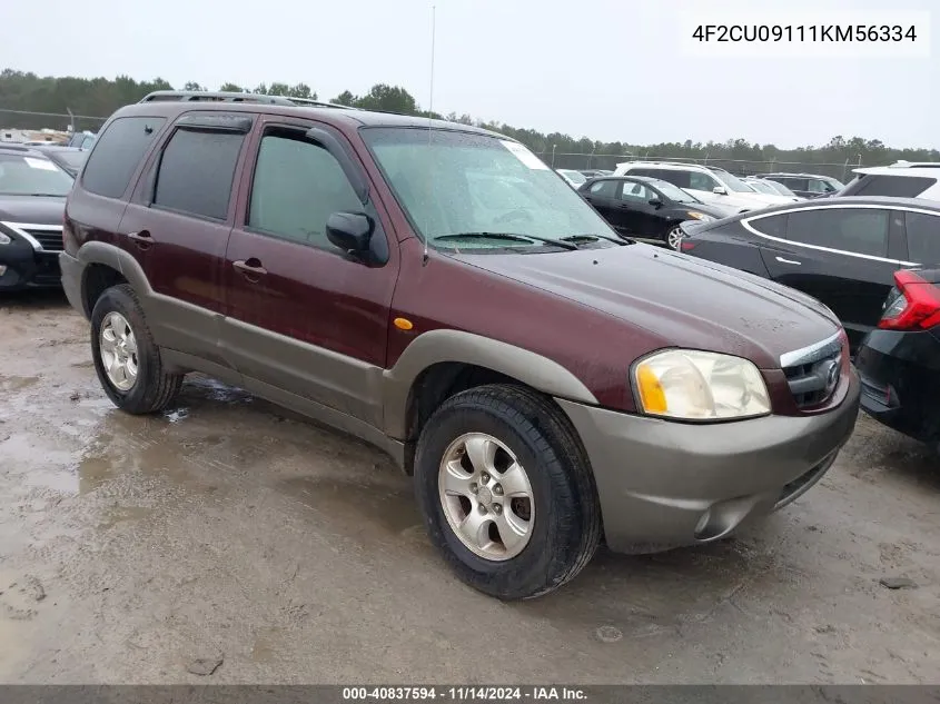 2001 Mazda Tribute Es V6/Lx V6 VIN: 4F2CU09111KM56334 Lot: 40837594