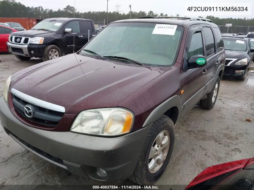 2001 Mazda Tribute Es V6/Lx V6 VIN: 4F2CU09111KM56334 Lot: 40837594