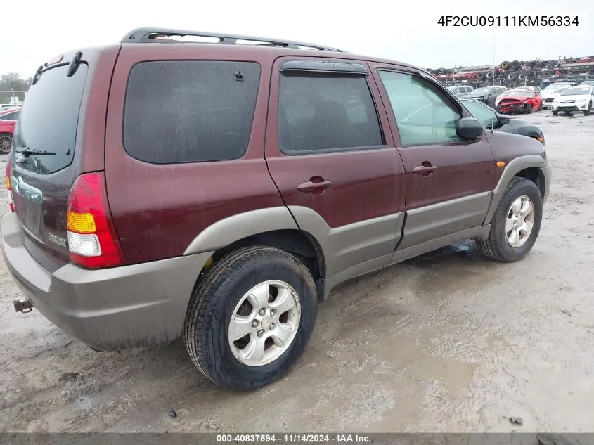 2001 Mazda Tribute Es V6/Lx V6 VIN: 4F2CU09111KM56334 Lot: 40837594