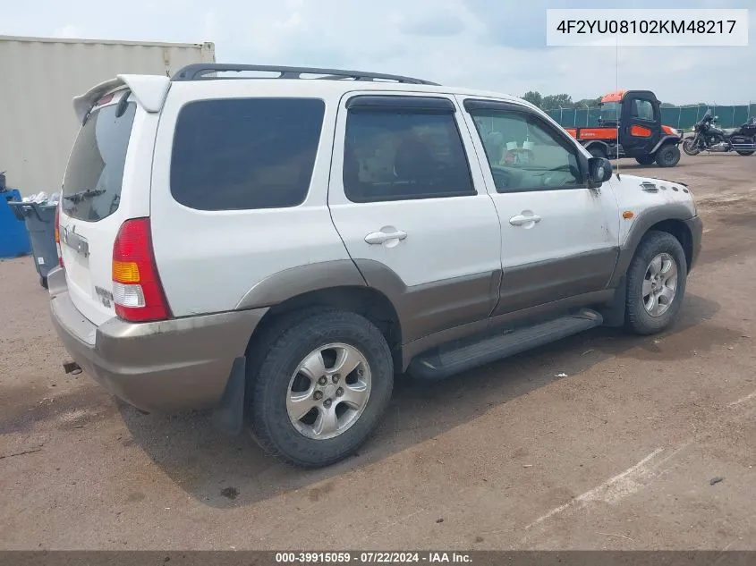 2002 Mazda Tribute Es V6/Lx V6 VIN: 4F2YU08102KM48217 Lot: 39915059