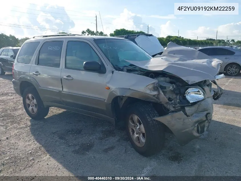 2002 Mazda Tribute Lx/Es VIN: 4F2YU09192KM22259 Lot: 40440310