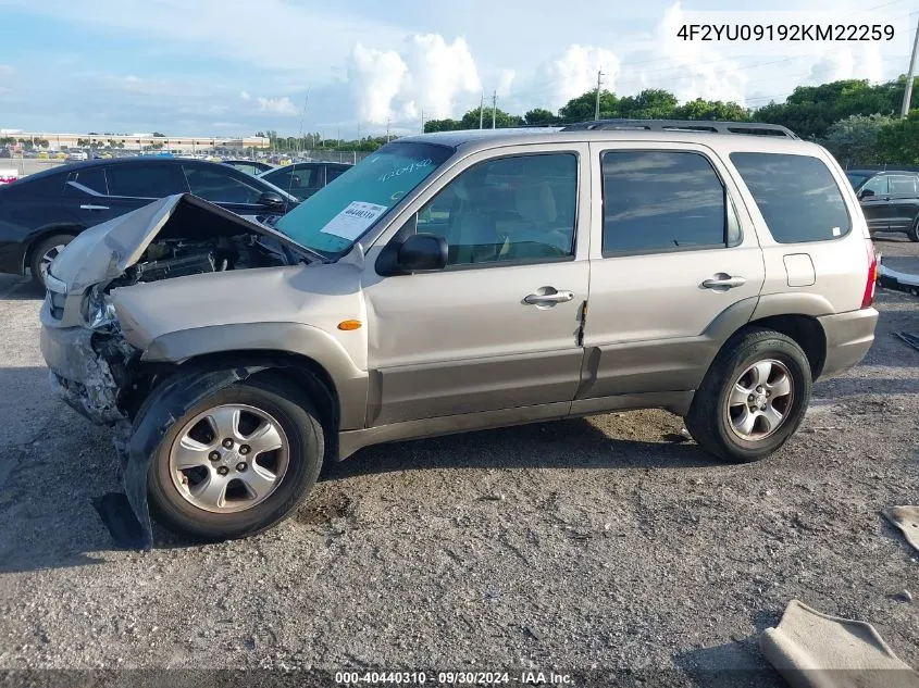 2002 Mazda Tribute Lx/Es VIN: 4F2YU09192KM22259 Lot: 40440310