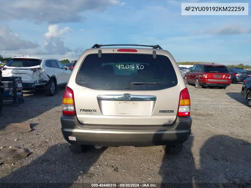 4F2YU09192KM22259 2002 Mazda Tribute Lx/Es