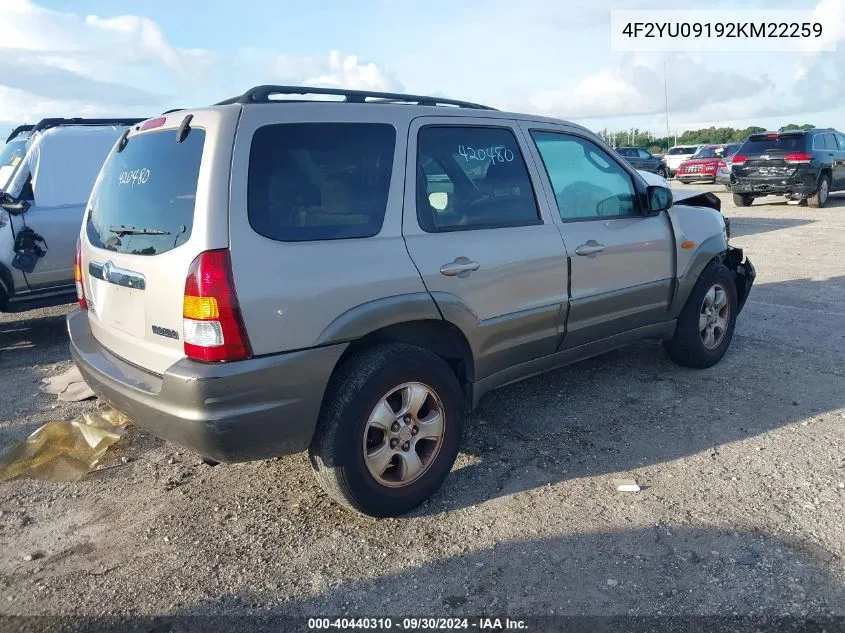 4F2YU09192KM22259 2002 Mazda Tribute Lx/Es