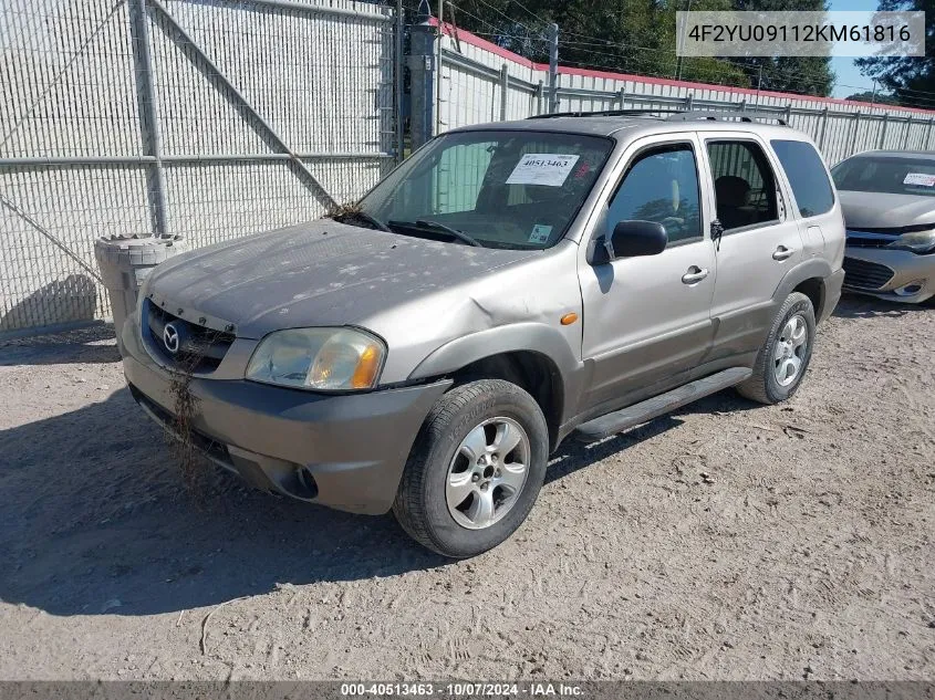 2002 Mazda Tribute Es V6/Lx V6 VIN: 4F2YU09112KM61816 Lot: 40513463