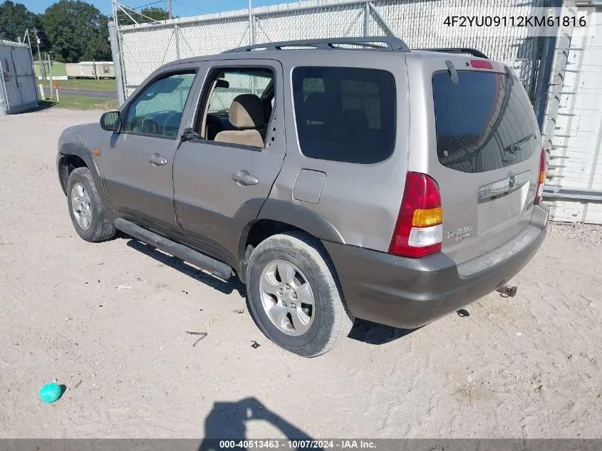 2002 Mazda Tribute Es V6/Lx V6 VIN: 4F2YU09112KM61816 Lot: 40513463