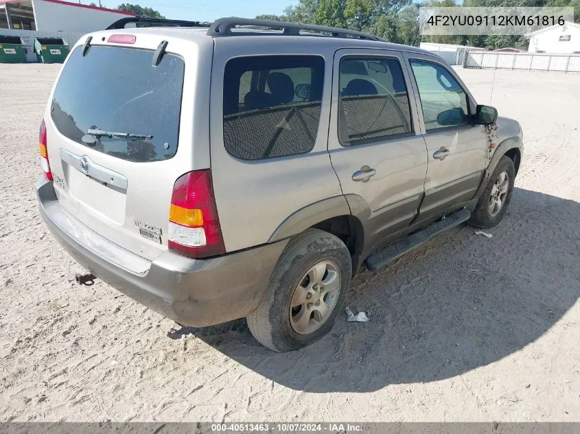 2002 Mazda Tribute Es V6/Lx V6 VIN: 4F2YU09112KM61816 Lot: 40513463