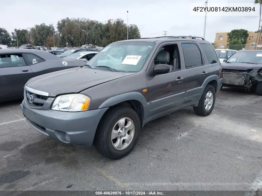 2002 Mazda Tribute Es V6/Lx V6 VIN: 4F2YU08142KM03894 Lot: 40629976