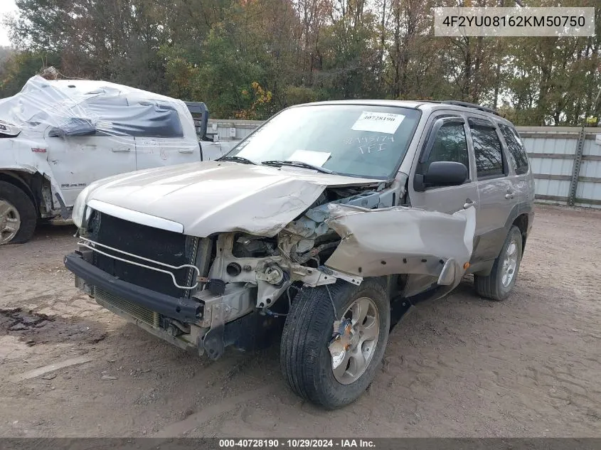 2002 Mazda Tribute Es V6/Lx V6 VIN: 4F2YU08162KM50750 Lot: 40728190