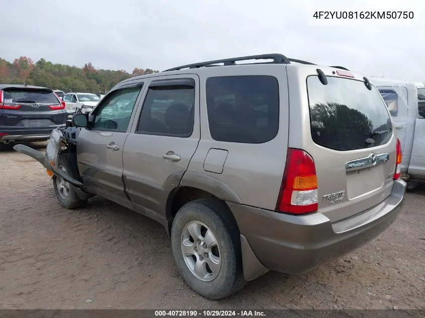 2002 Mazda Tribute Es V6/Lx V6 VIN: 4F2YU08162KM50750 Lot: 40728190