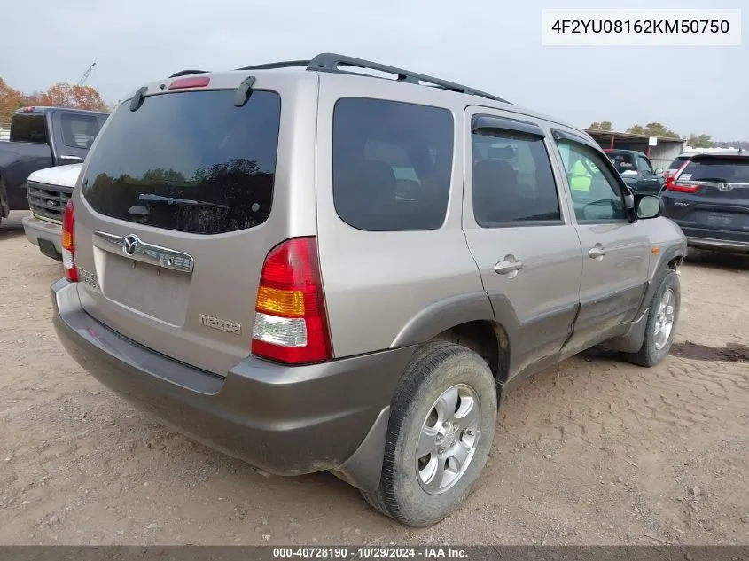 2002 Mazda Tribute Es V6/Lx V6 VIN: 4F2YU08162KM50750 Lot: 40728190