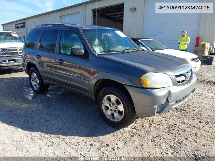 2002 Mazda Tribute Es V6/Lx V6 VIN: 4F2YU09112KM24006 Lot: 40850957