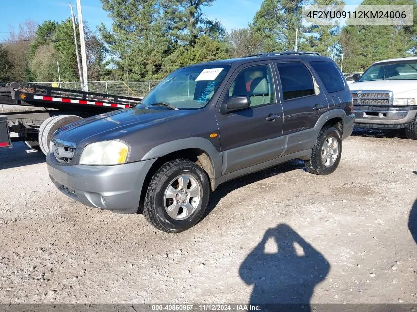 2002 Mazda Tribute Es V6/Lx V6 VIN: 4F2YU09112KM24006 Lot: 40850957