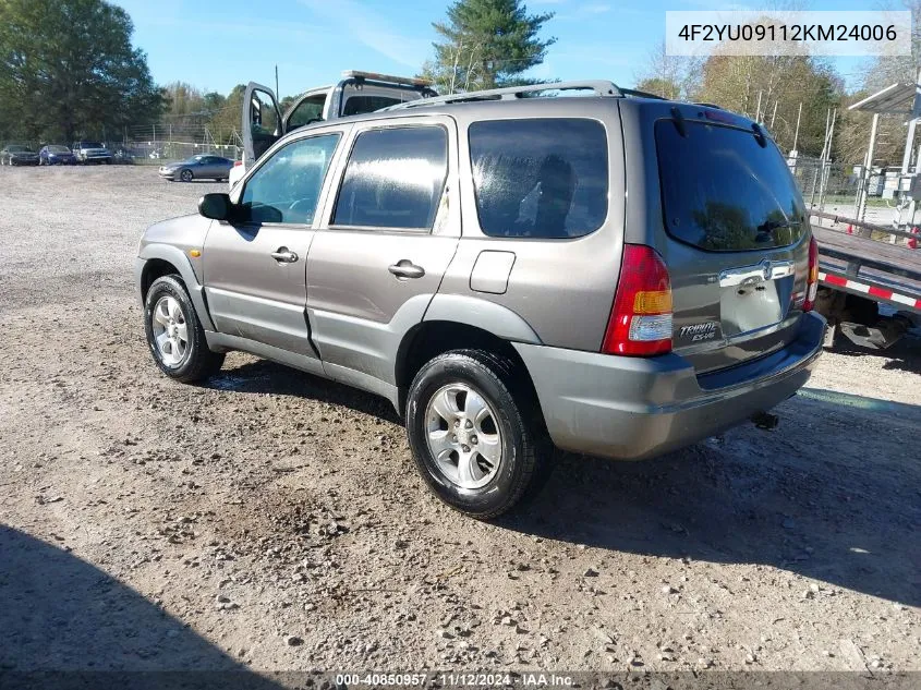 2002 Mazda Tribute Es V6/Lx V6 VIN: 4F2YU09112KM24006 Lot: 40850957