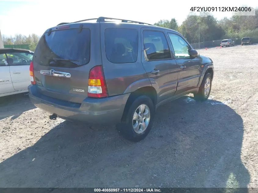 2002 Mazda Tribute Es V6/Lx V6 VIN: 4F2YU09112KM24006 Lot: 40850957