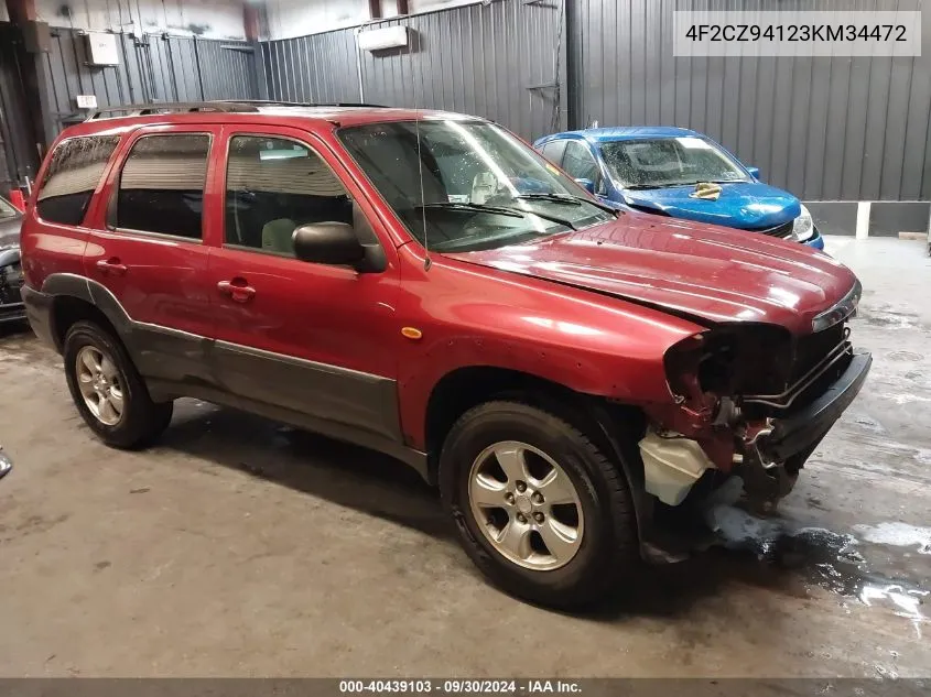 2003 Mazda Tribute Lx V6 VIN: 4F2CZ94123KM34472 Lot: 40439103