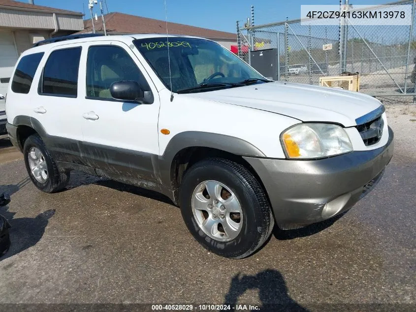 2003 Mazda Tribute Lx V6 VIN: 4F2CZ94163KM13978 Lot: 40528029