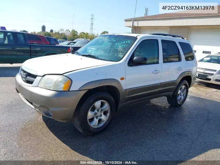 2003 Mazda Tribute Lx V6 VIN: 4F2CZ94163KM13978 Lot: 40528029