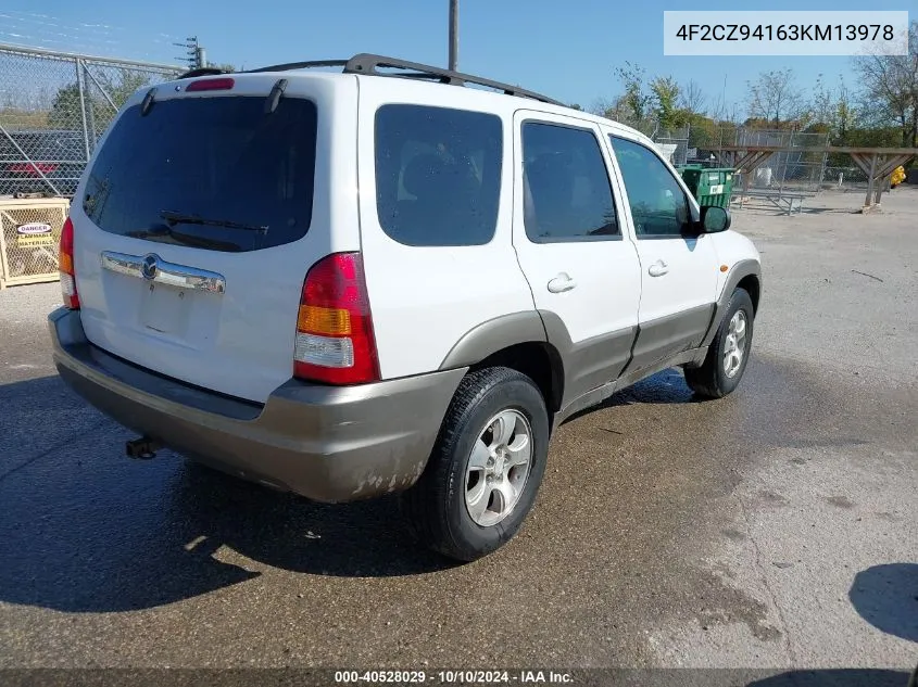 2003 Mazda Tribute Lx V6 VIN: 4F2CZ94163KM13978 Lot: 40528029