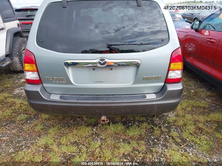 2003 Mazda Tribute Es VIN: 4F2CZ06103KM04315 Lot: 40538618