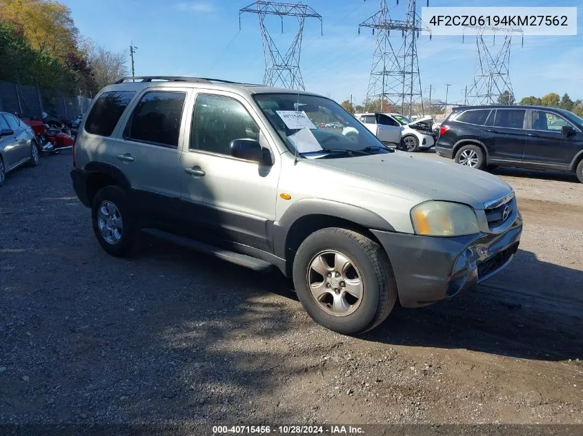 2004 Mazda Tribute Es V6 VIN: 4F2CZ06194KM27562 Lot: 40715456