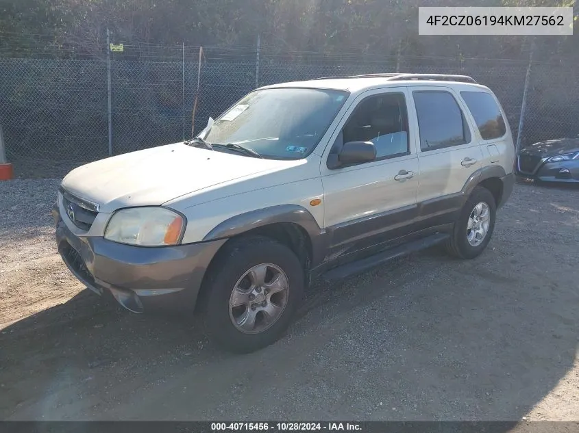 2004 Mazda Tribute Es V6 VIN: 4F2CZ06194KM27562 Lot: 40715456