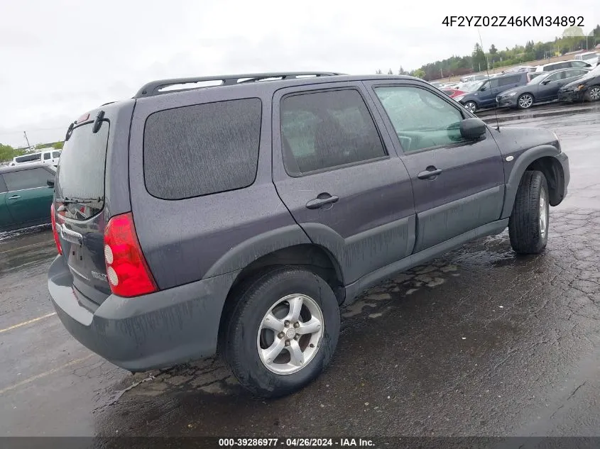 2006 Mazda Tribute I VIN: 4F2YZ02Z46KM34892 Lot: 39286977