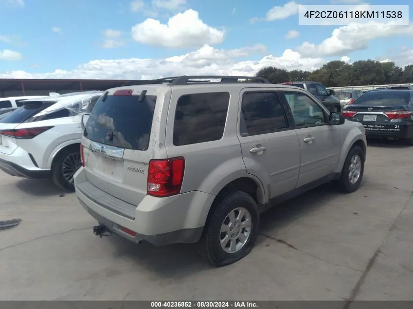 2008 Mazda Tribute S Touring VIN: 4F2CZ06118KM11538 Lot: 40236852