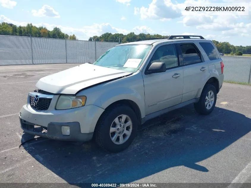 2008 Mazda Tribute I Grand Touring VIN: 4F2CZ92Z28KM00922 Lot: 40389422