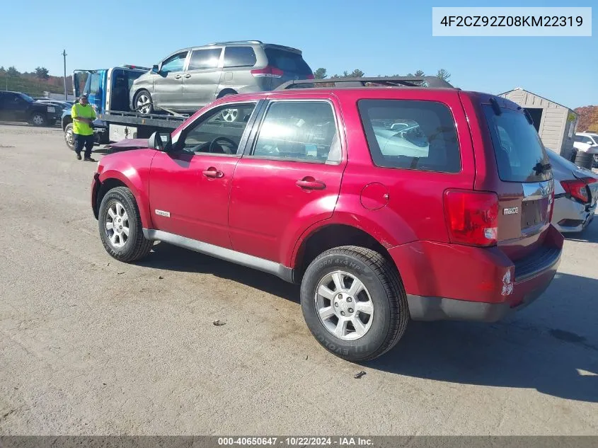 2008 Mazda Tribute I Sport VIN: 4F2CZ92Z08KM22319 Lot: 40650647