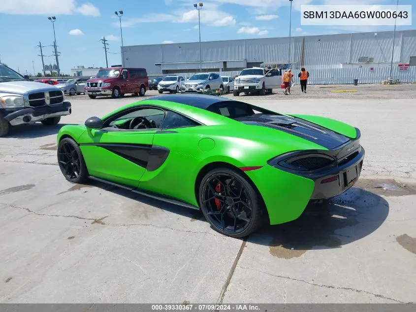 2016 Mclaren 570S VIN: SBM13DAA6GW000643 Lot: 39330367